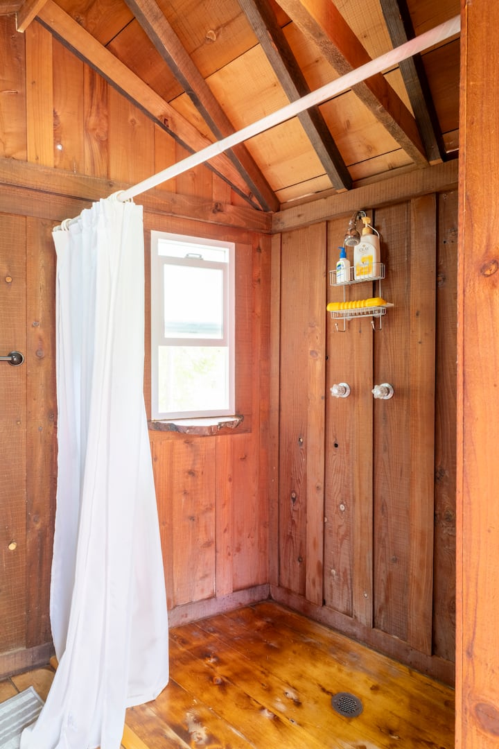 Cedar-walled outdoor shower
